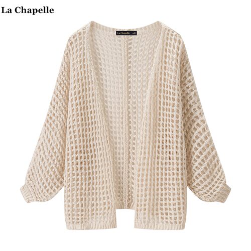 拉夏贝尔/La Chapelle设计感镂空针织开衫女春夏新款宽松薄款罩衫