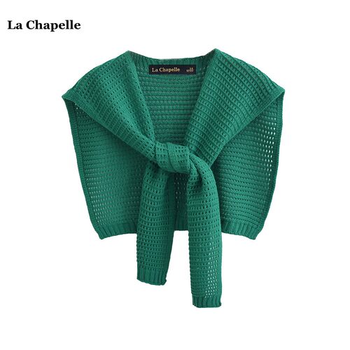 拉夏贝尔/La Chapelle简约纯色百搭镂空针织披肩女薄款外搭小坎肩