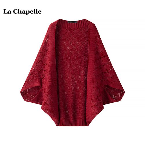 拉夏贝尔/La Chapelle钩花镂空针织衫女春秋新款旗袍外搭披肩开衫