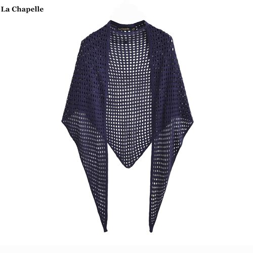 拉夏贝尔/La Chapelle韩版纯色镂空三角巾披肩女旅游外搭披风围巾