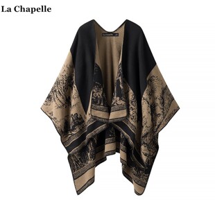 拉夏贝尔 Chapelle国风保暖双面斗篷大披肩女旅游外搭披风围巾