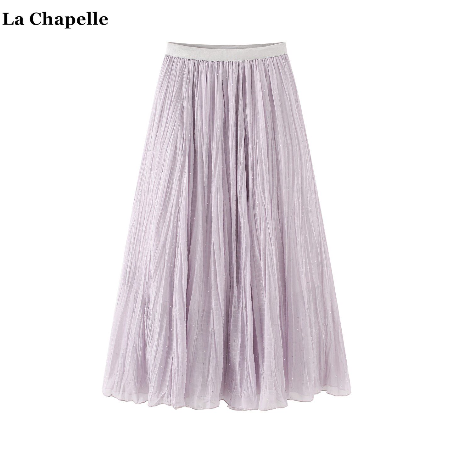 拉夏贝尔/La Chapelle温柔风烫钻褶皱半身裙女春夏新款雪纺a字裙