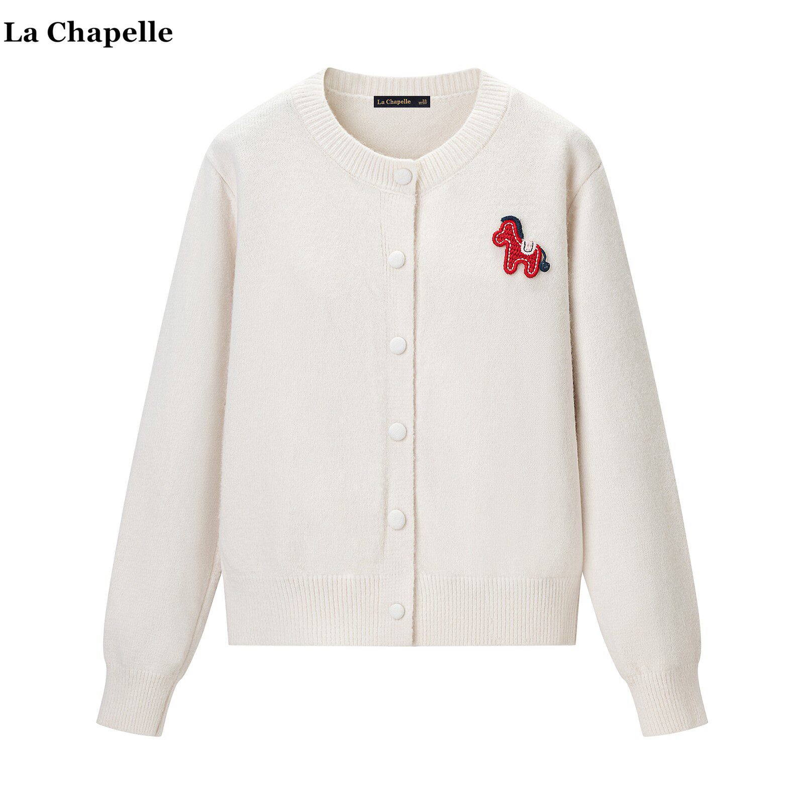 拉夏贝尔/La Chapelle小马贴标针织开衫女秋冬新款设计感宽松毛衣