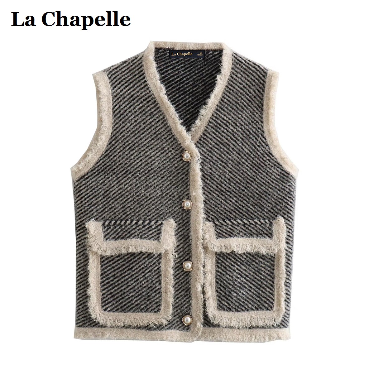 拉夏贝尔/La Chapelle法式V领小香风毛衣马甲开衫女韩版流苏背心高性价比高么？