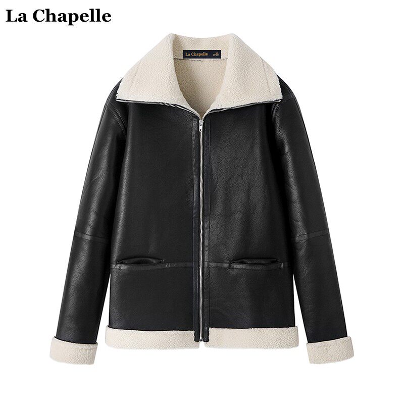 拉夏贝尔/La Chapelle冬季新款皮毛一体羊羔毛加厚外套女机车夹克怎么看?