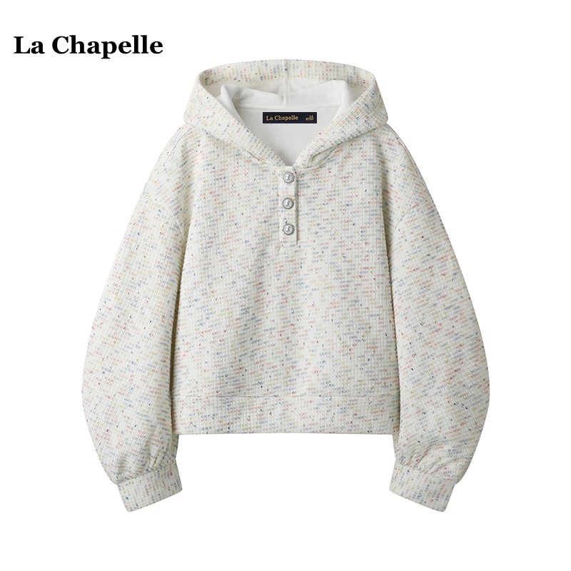 拉夏贝尔/La Chapelle秋冬新款连帽卫衣女加绒加厚宽松休闲上衣