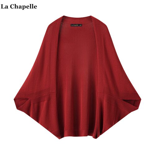 拉夏贝尔/La Chapelle新中式国风红色针织开衫女纯色百搭针织披肩