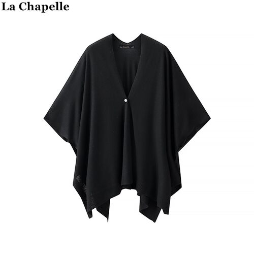 拉夏贝尔/La Chapelle高级感纽扣针织披肩女百搭配裙子斗篷开衫
