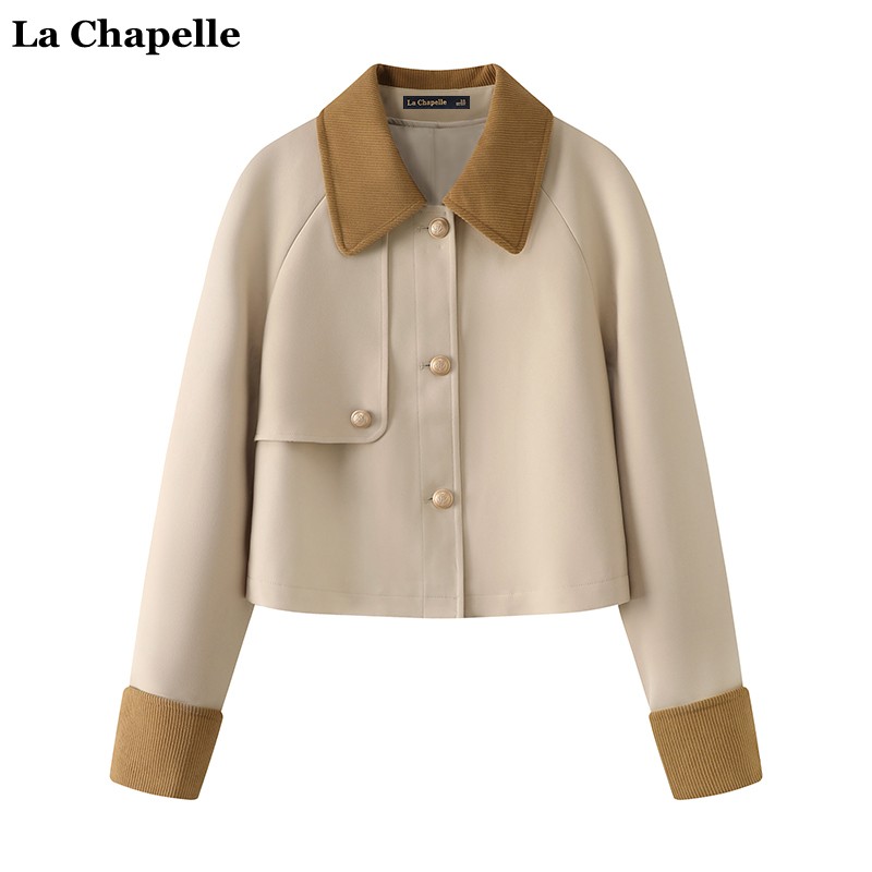 拉夏贝尔/La Chapelle设计感拼接短外套2025春季新款时尚翻领上衣
