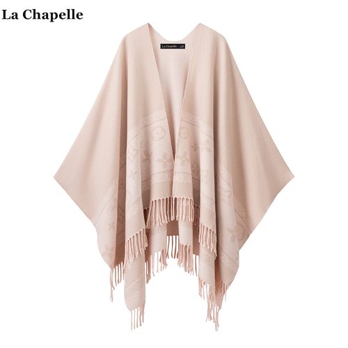 拉夏贝尔/La Chapelle民族风提花流苏针织披肩女气质外搭斗篷围巾