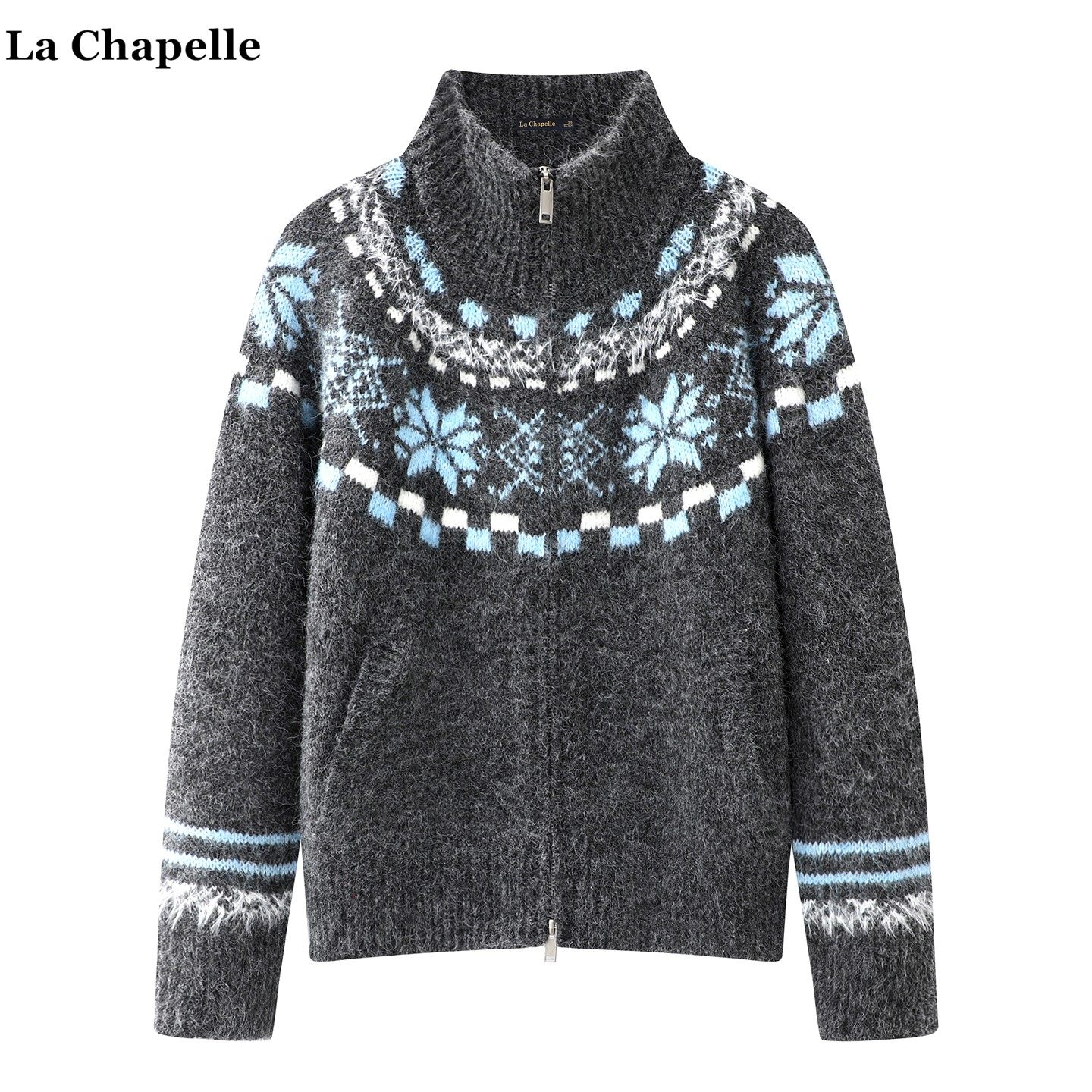 拉夏贝尔/La Chapelle复古费尔岛拉链毛衣外套女冬季立领针织开衫,女装/女士精品,毛针织衫,淘宝优惠券,粉丝福利购,淘宝优惠卷