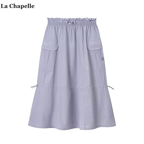 拉夏贝尔/La Chapelle抽绳木耳边半身裙女春夏新款工装速干a字裙