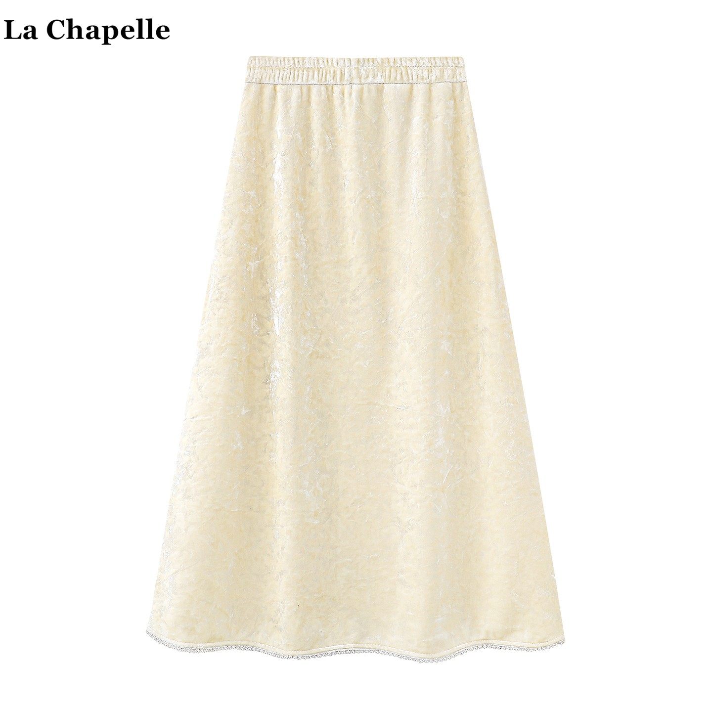 拉夏贝尔/La Chapelle千金风钉珠丝绒半身裙女冬季新款加绒A字裙