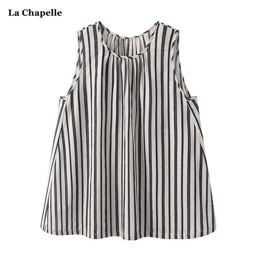 拉夏贝尔/La Chapelle复古条纹休闲无袖背心女夏季高级感宽松上衣
