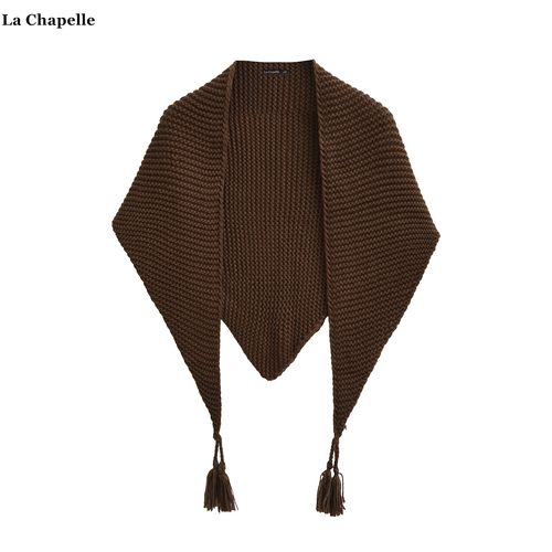 拉夏贝尔/La Chapelle百搭针织流苏三角巾披肩女秋冬保暖护颈围脖