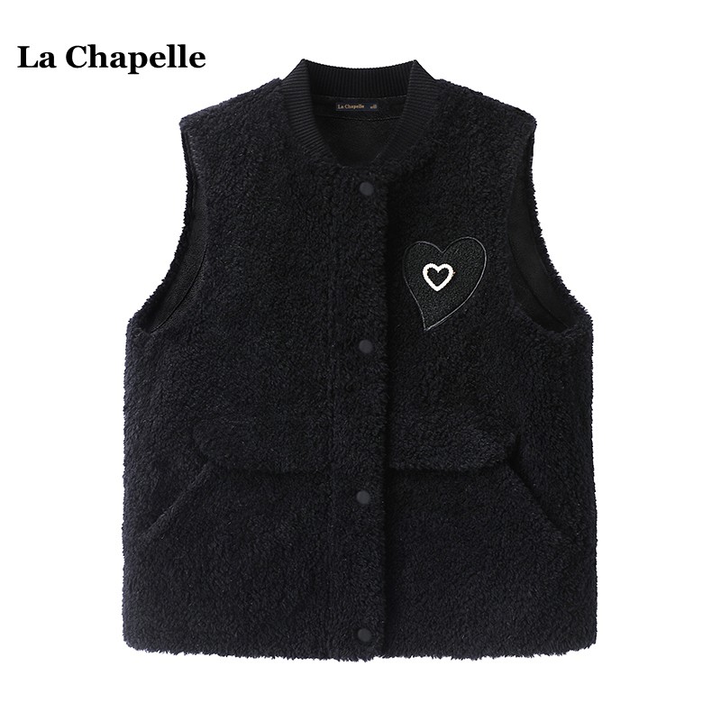 拉夏贝尔/La Chapelle秋冬季新款羊羔毛马甲女小香风宽松毛绒上衣