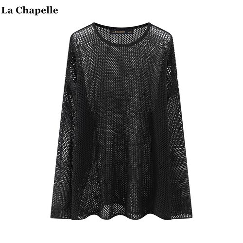 拉夏贝尔/La Chapelle休闲宽松圆领针织衫女春夏新款镂空罩衫上衣