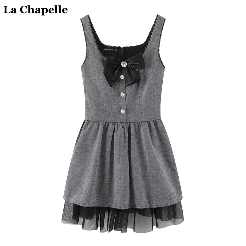 拉夏贝尔/La Chapelle春季新款气质吊带裙小个子显瘦连衣裙蓬蓬裙