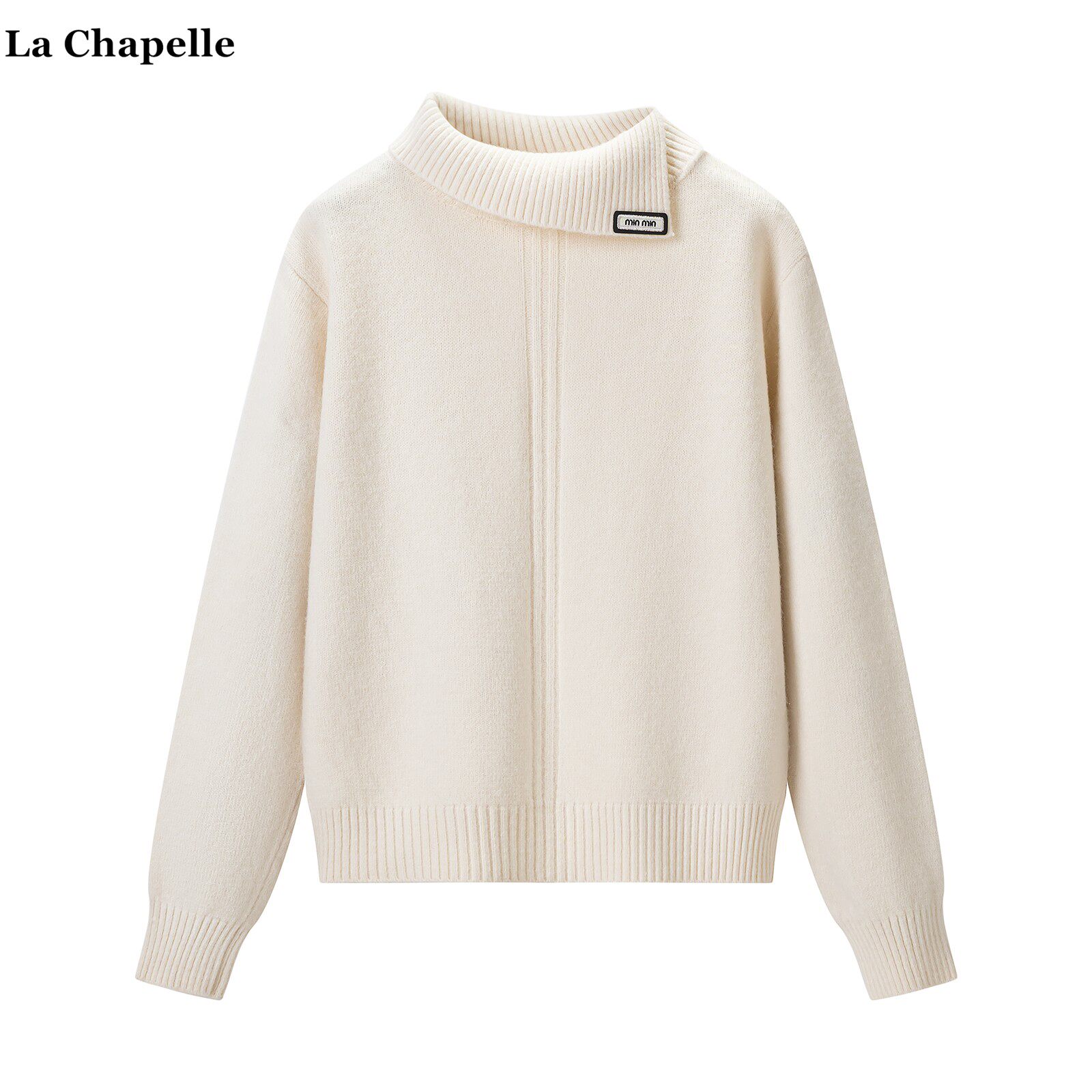 拉夏贝尔/La Chapelle设计感小翻领针织衫毛衣女冬新款不规则毛衣
