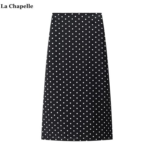 拉夏贝尔/La Chapelle黑色波点半身裙女秋季新款中长款a字包臀裙