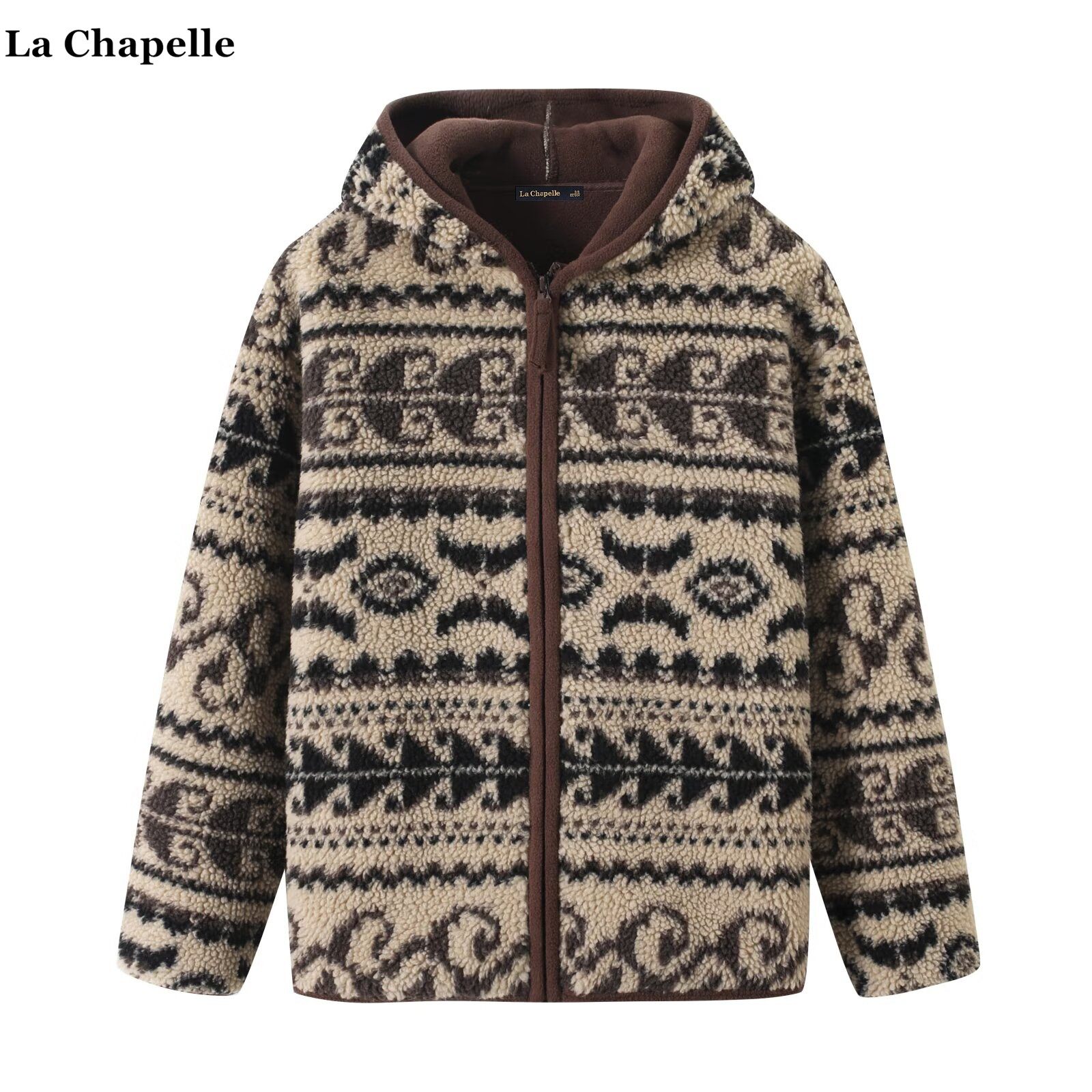 拉夏贝尔/La Chapelle费尔岛提花连帽短外套女冬季新款摇粒绒开衫,女装/女士精品,短外套,淘宝优惠券,粉丝福利购,淘宝优惠卷