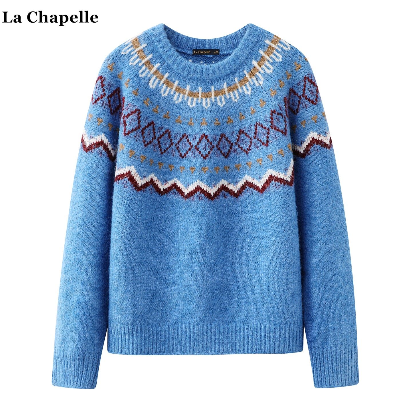 拉夏贝尔/La Chapelle费尔岛提花圆领针织衫女秋冬季新款宽松毛衣,女装/女士精品,毛针织衫,淘宝优惠券,粉丝福利购,淘宝优惠卷