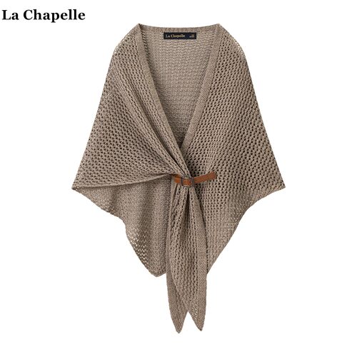 拉夏贝尔/La Chapelle高级感皮扣镂空针织披肩女韩系三角披风围巾