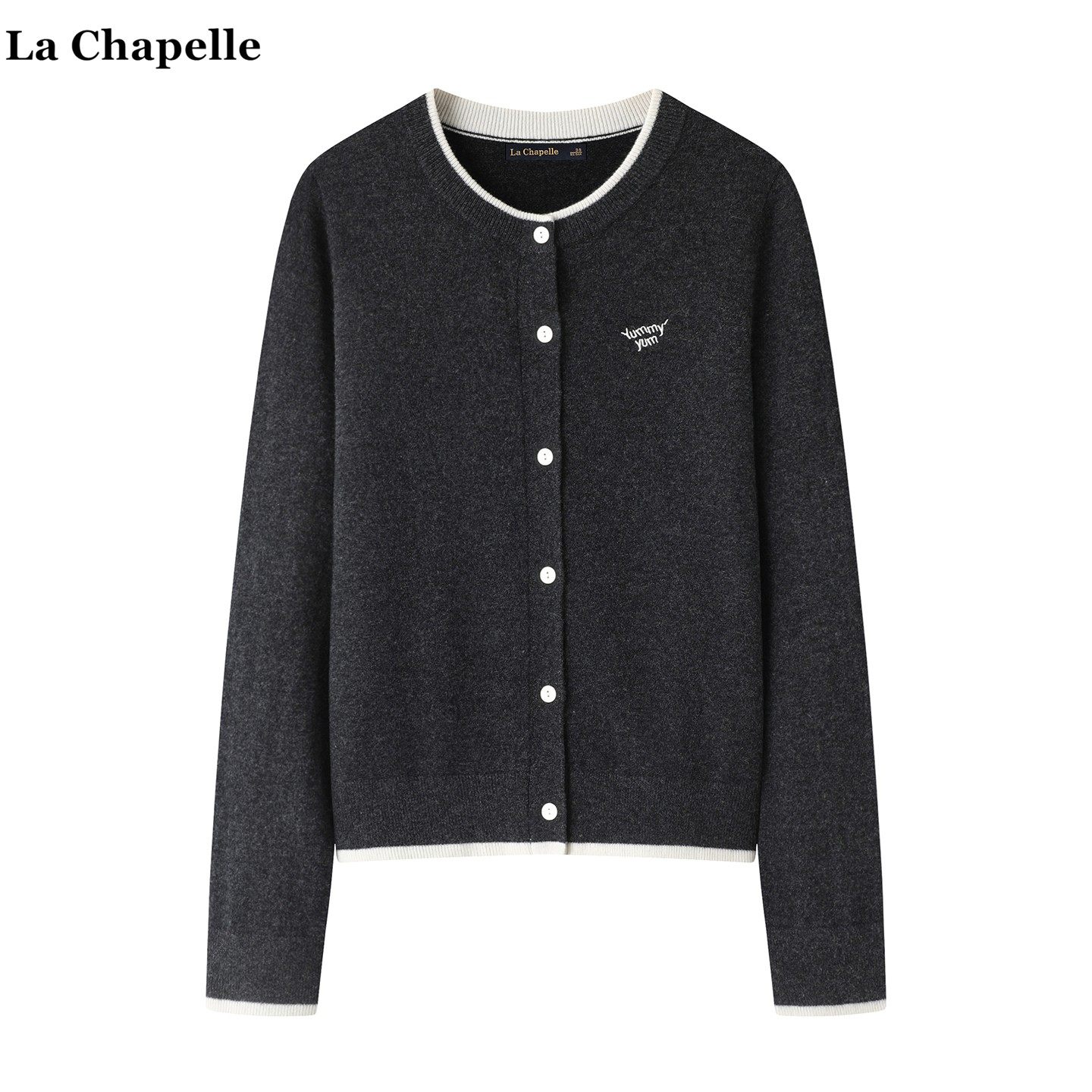 拉夏贝尔/La Chapelle撞色假两件针织开衫女秋冬季小个子宽松毛衣