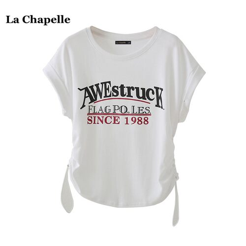 拉夏贝尔/La Chapelle美式复古印花辣妹短袖T恤女夏新款收腰上衣
