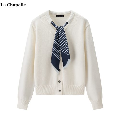 拉夏贝尔/La Chapelle老钱风松弛感丝巾针织开衫女秋冬款宽松毛衣