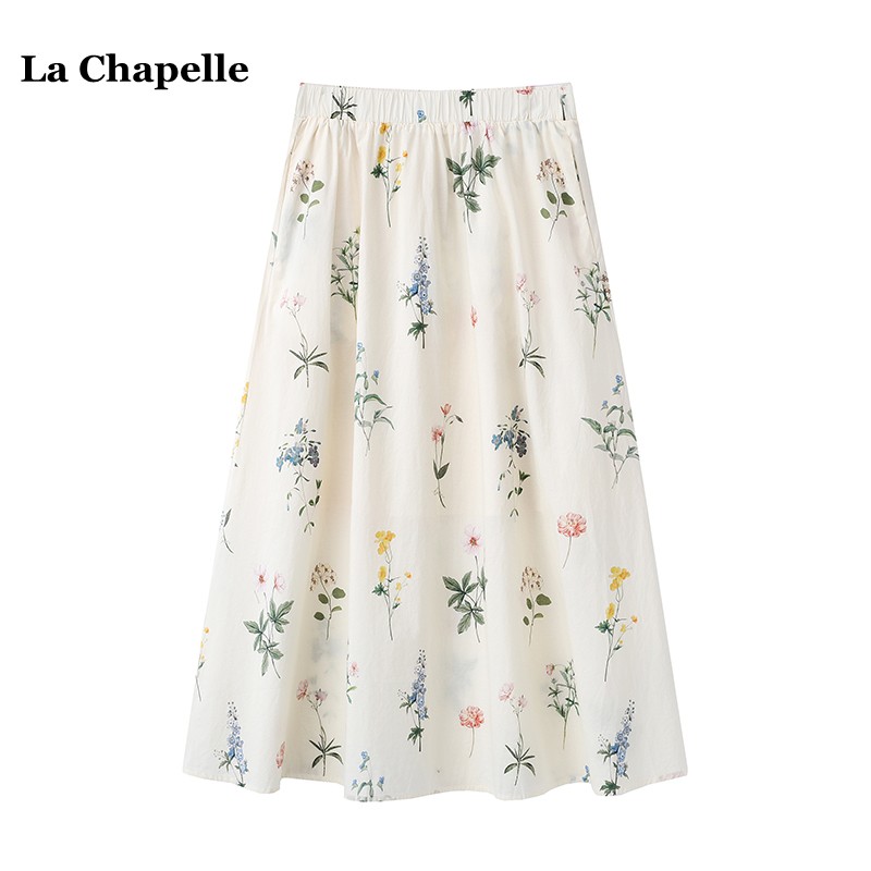 拉夏贝尔/La Chapelle度假风印花半身裙女夏季新款高腰显瘦a字裙