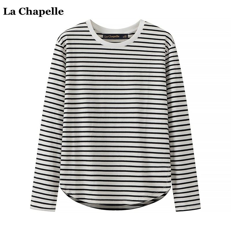 拉夏贝尔/La Chapelle秋季新款圆领条纹长袖T恤女韩版百搭打底衫怎么看?
