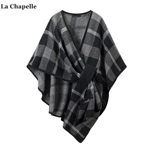 拉夏贝尔/La Chapelle韩系交叉款斗篷披肩女2026春夏旅游格纹披风