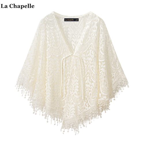 拉夏贝尔/La Chapelle新中式盘扣旗袍披肩女春夏新款外搭蕾丝开衫