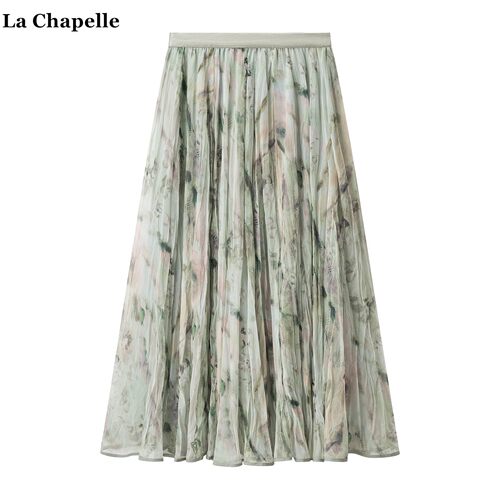 拉夏贝尔/La Chapelle波西米亚度假风碎花半身裙女高腰网纱a字裙