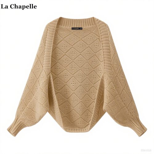 拉夏贝尔/La Chapelle针织披肩外搭配旗袍女秋季新款镂空长袖开衫