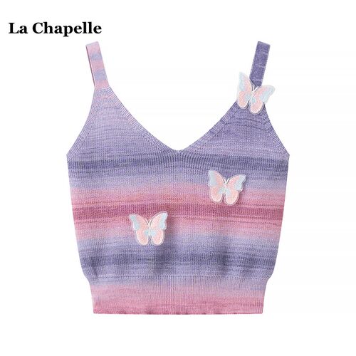 拉夏贝尔/La Chapelle夏季甜辣修身立体蝴蝶针织吊带背心女打底衫