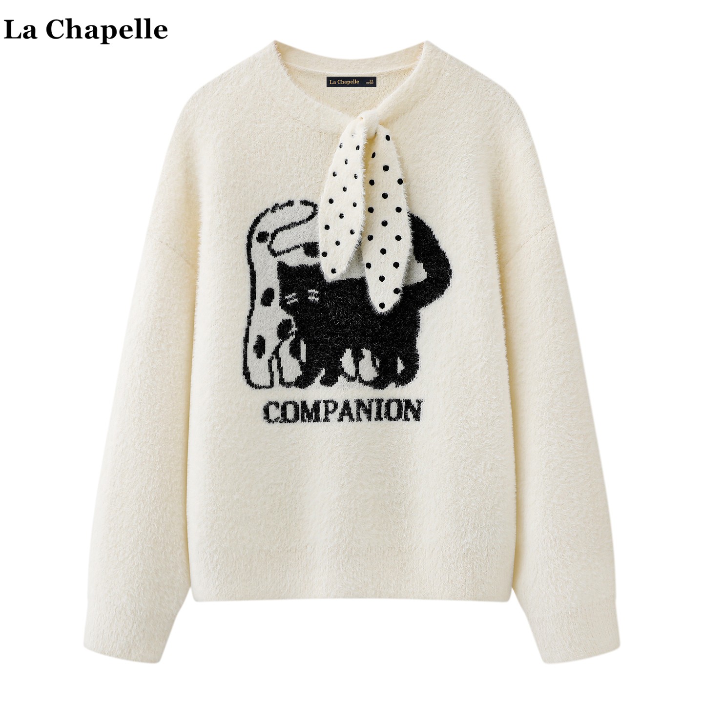 拉夏贝尔/La Chapelle波点飘带提花毛衣女秋冬新款软糯针织衫上衣