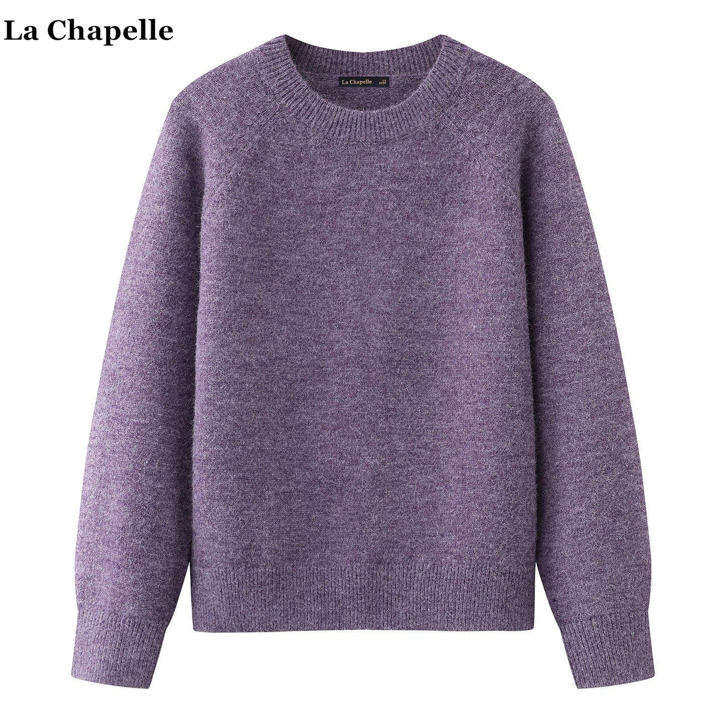 拉夏贝尔/La Chapelle慵懒宽松套头针织衫女秋冬新款紫色休闲毛衣