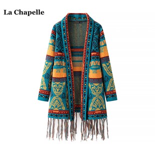 提花流苏开衫 拉夏贝尔 新款 Chapelle民族风针织毛衣外套女春季