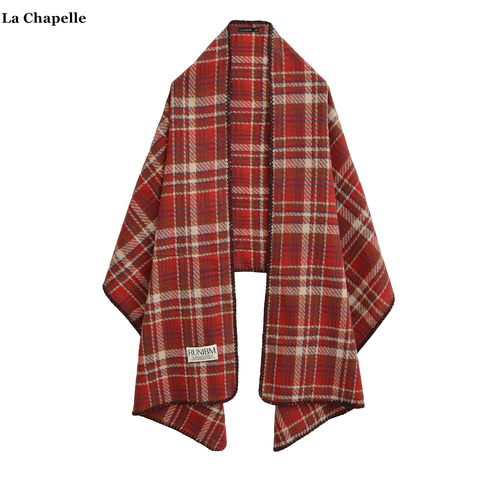 拉夏贝尔/La Chapelle红色格子复古围巾女韩版百搭保暖大披肩围脖