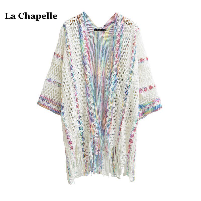 拉夏贝尔/La Chapelle旅游度假穿搭披风斗篷流苏设计感针织开衫女