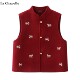 Chapelle小马刺绣红色马甲女春季 新款 拉夏贝尔 新中式 毛呢背心