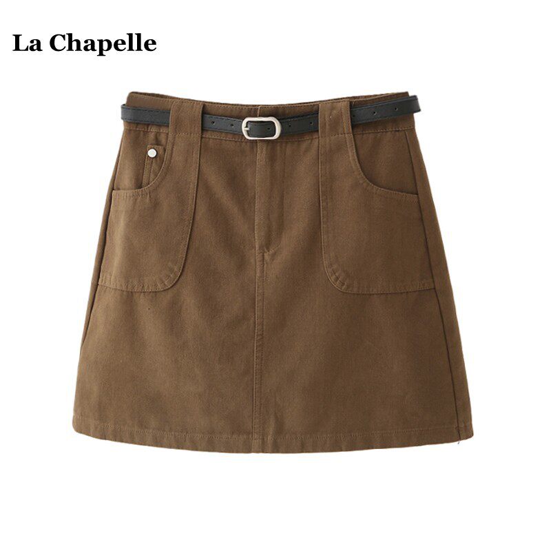 拉夏贝尔/La Chapelle复古高腰休闲防走光半身裙女秋季a字包臀裙