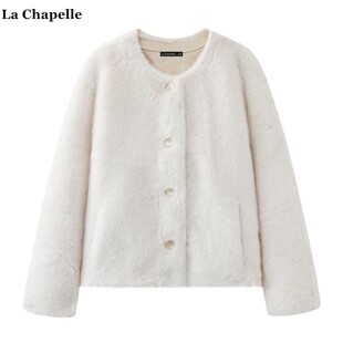 新款 Chapelle仿貂毛皮毛一体外套女冬季 保暖毛毛外套 拉夏贝尔