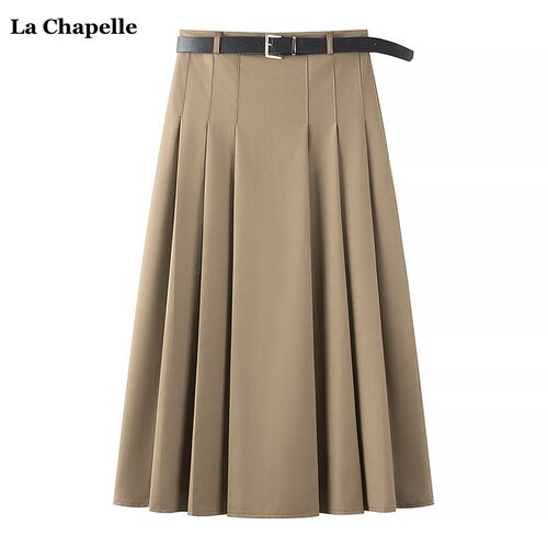 拉夏贝尔/La Chapelle春夏季新款学院风灰色百褶裙女中长款a字裙