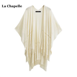 拉夏贝尔 Chapelle旅游穿搭纯色镂空斗篷披风外搭流苏披肩