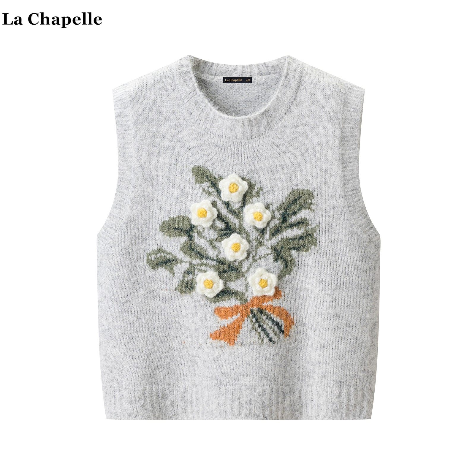 拉夏贝尔/La Chapelle韩系立体花朵针织马甲女春款软糯糯毛衣背心