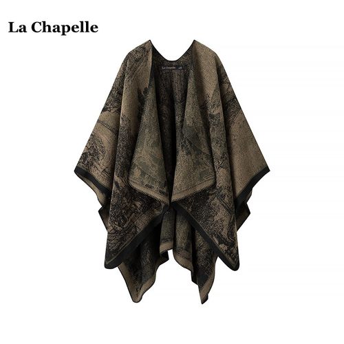 拉夏贝尔/La Chapelle高级感双面保暖披肩女新款国风旅游斗篷披风