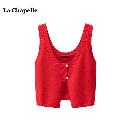 拉夏贝尔/La Chapelle俩粒扣叠穿针织背心女春季前后俩穿开衫上衣